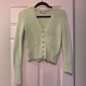 Zara Women's Light Green Button-Up Cardigan
